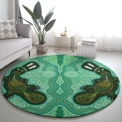Aboriginal Dots Art Painting with Platypus Round Carpet No 2
