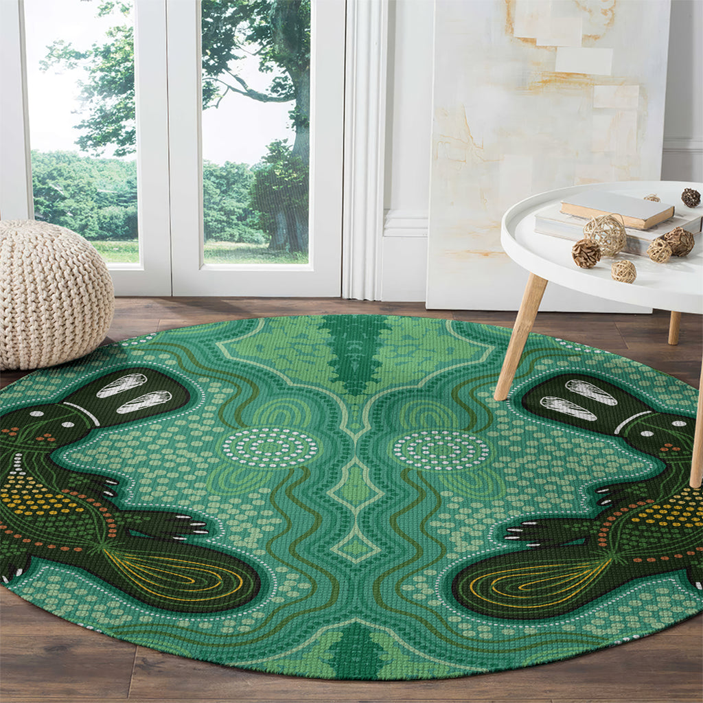 Aboriginal Dots Art Painting with Platypus Round Carpet No 2