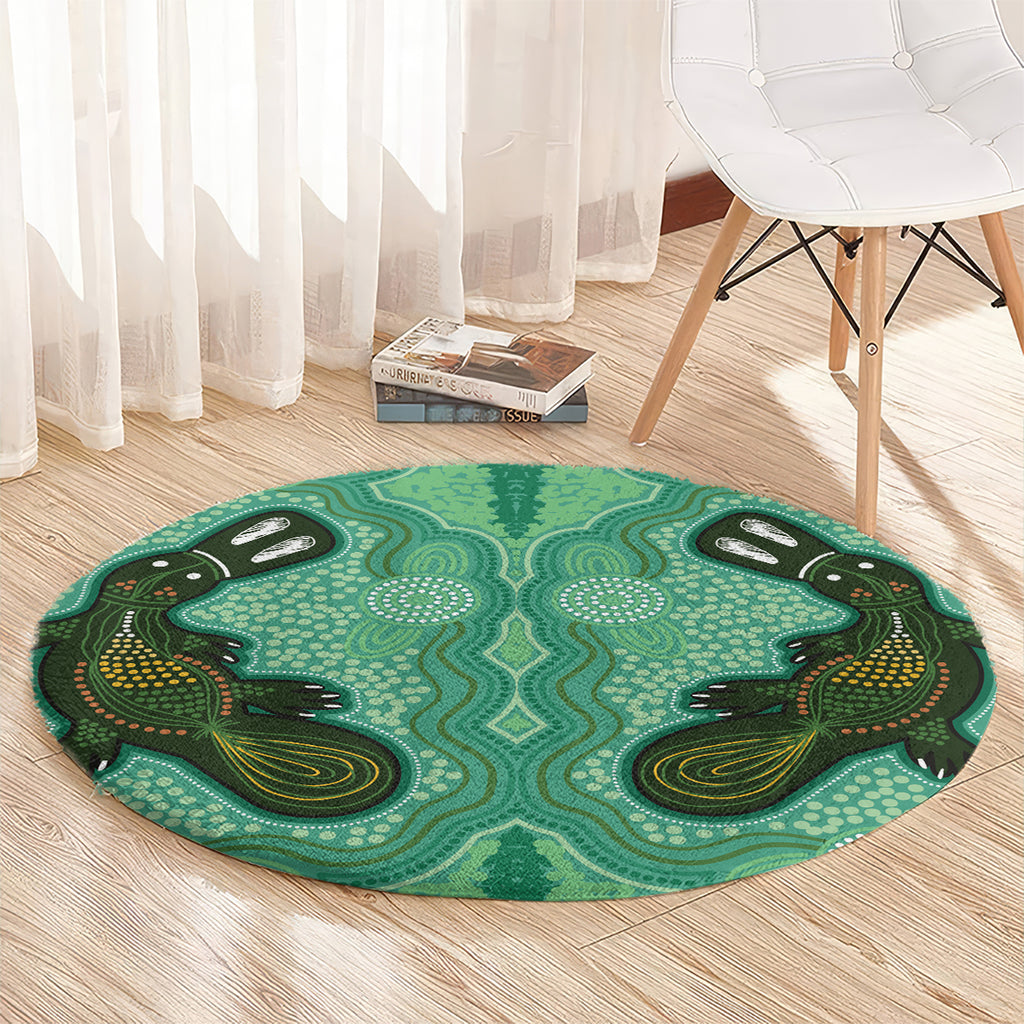 Aboriginal Dots Art Painting with Platypus Round Carpet No 2