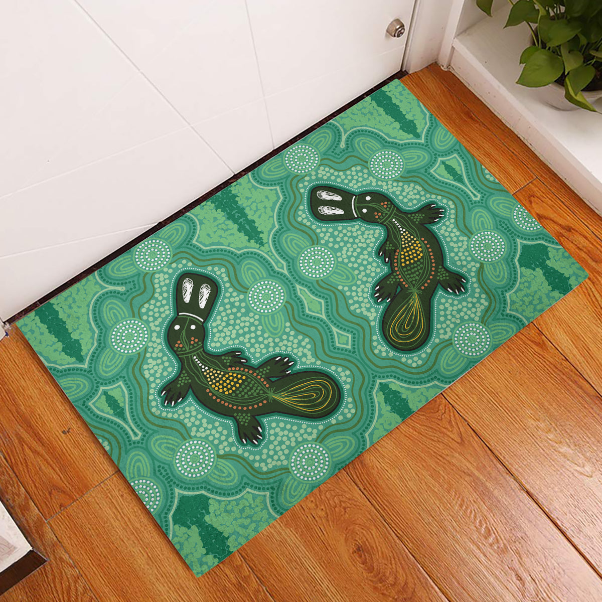 Aboriginal Dots Art Painting with Platypus Rubber Doormat No 2