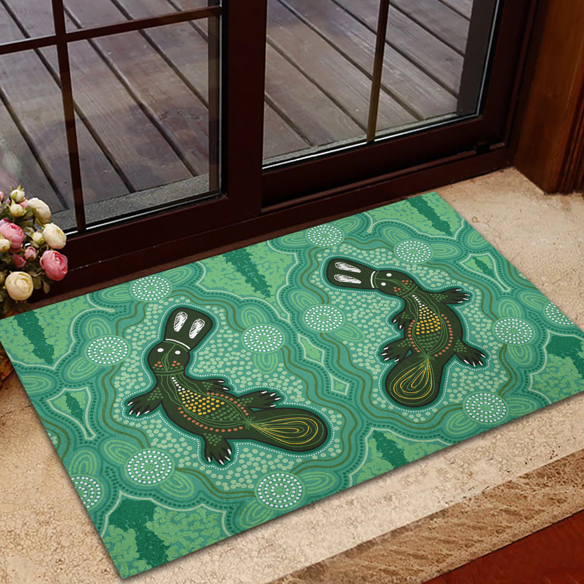 Aboriginal Dots Art Painting with Platypus Rubber Doormat No 2