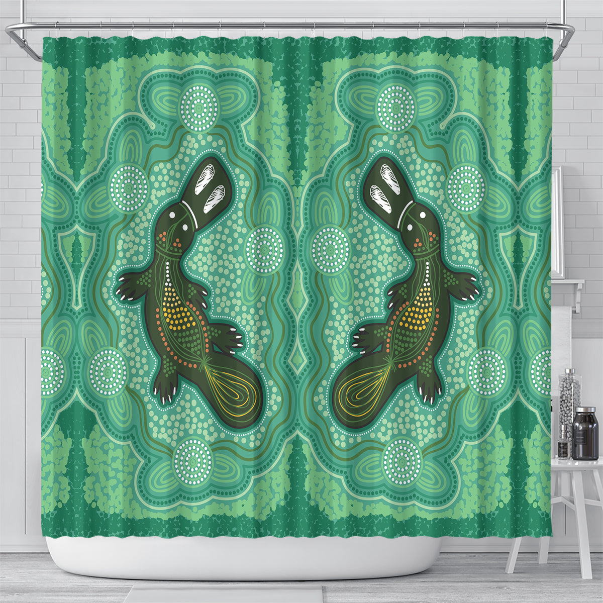 Aboriginal Dots Art Painting with Platypus Shower Curtain No 2