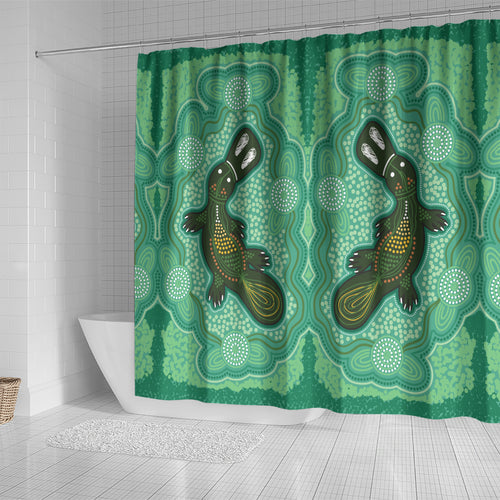 Aboriginal Dots Art Painting with Platypus Shower Curtain No 2