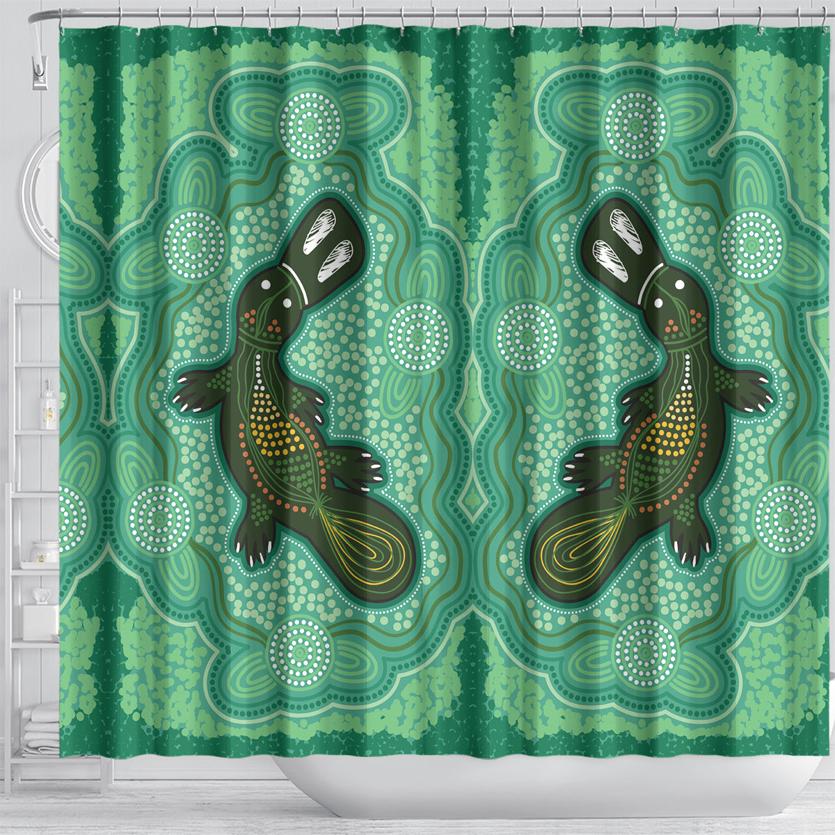 Aboriginal Dots Art Painting with Platypus Shower Curtain No 2
