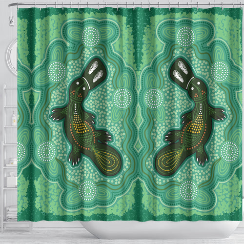 Aboriginal Dots Art Painting with Platypus Shower Curtain No 2