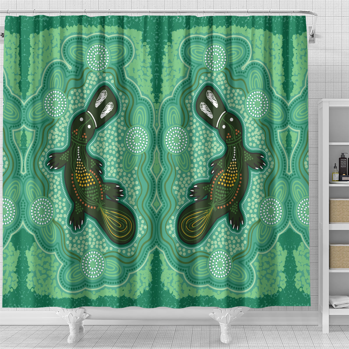 Aboriginal Dots Art Painting with Platypus Shower Curtain No 2