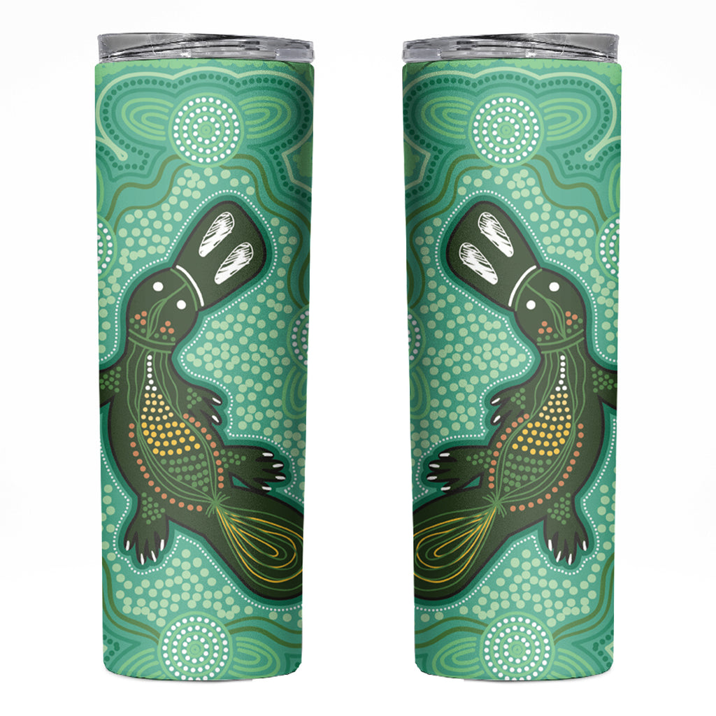 Aboriginal Dots Art Painting with Platypus Skinny Tumbler No 2