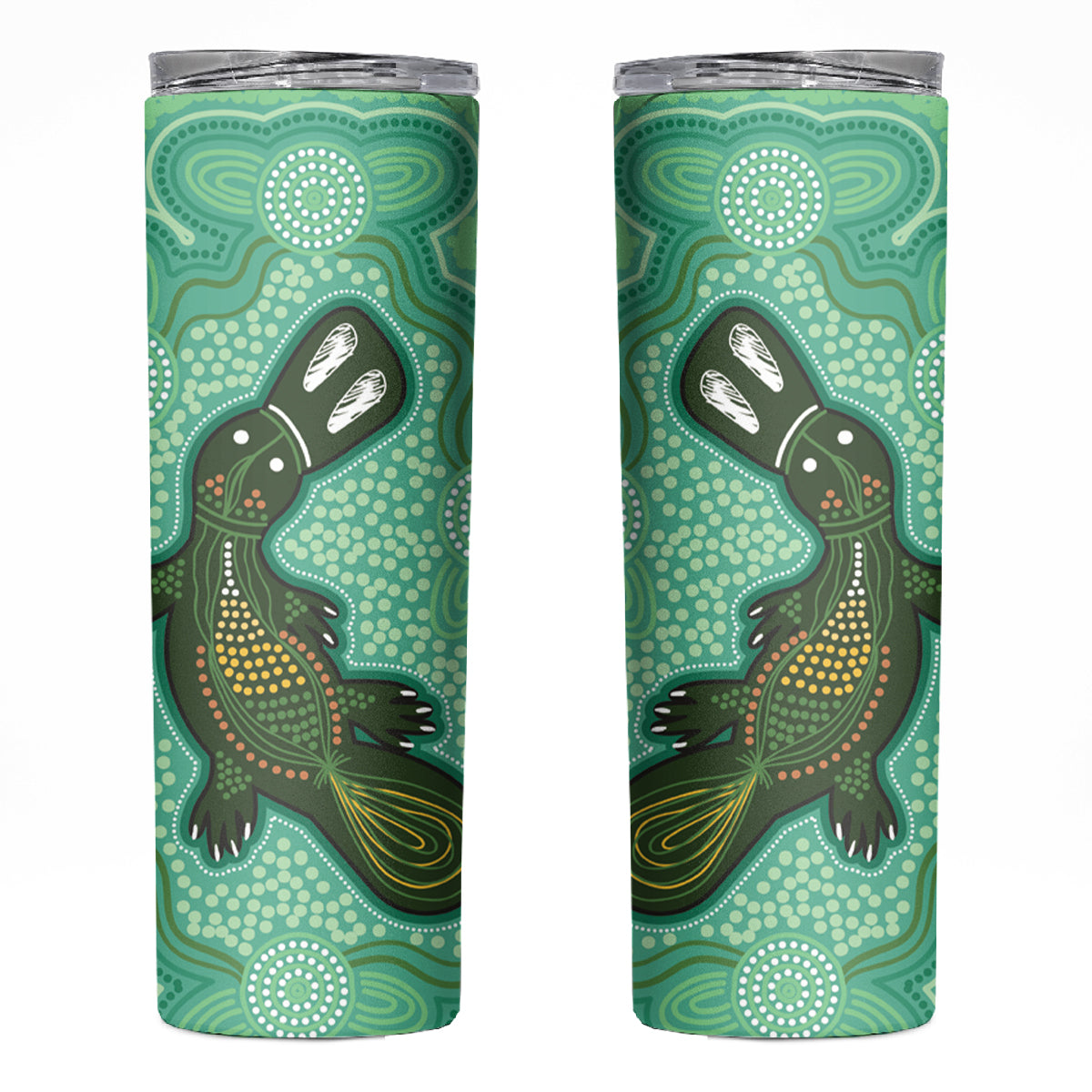 Aboriginal Dots Art Painting with Platypus Skinny Tumbler No 2