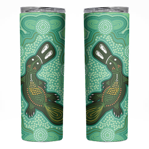 Aboriginal Dots Art Painting with Platypus Skinny Tumbler No 2