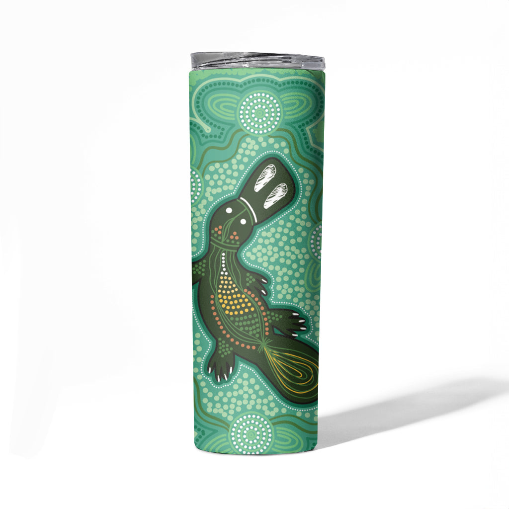 Aboriginal Dots Art Painting with Platypus Skinny Tumbler No 2