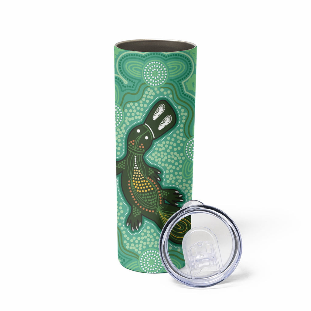 Aboriginal Dots Art Painting with Platypus Skinny Tumbler No 2
