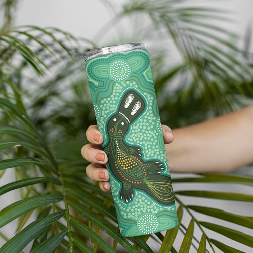 Aboriginal Dots Art Painting with Platypus Skinny Tumbler No 2