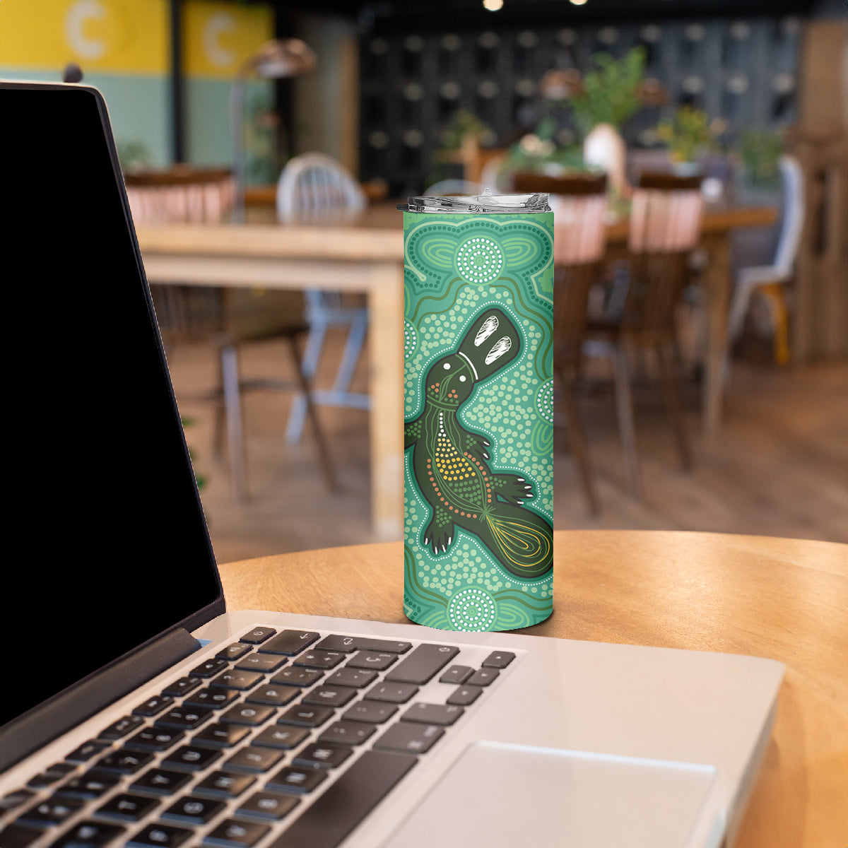 Aboriginal Dots Art Painting with Platypus Skinny Tumbler No 2
