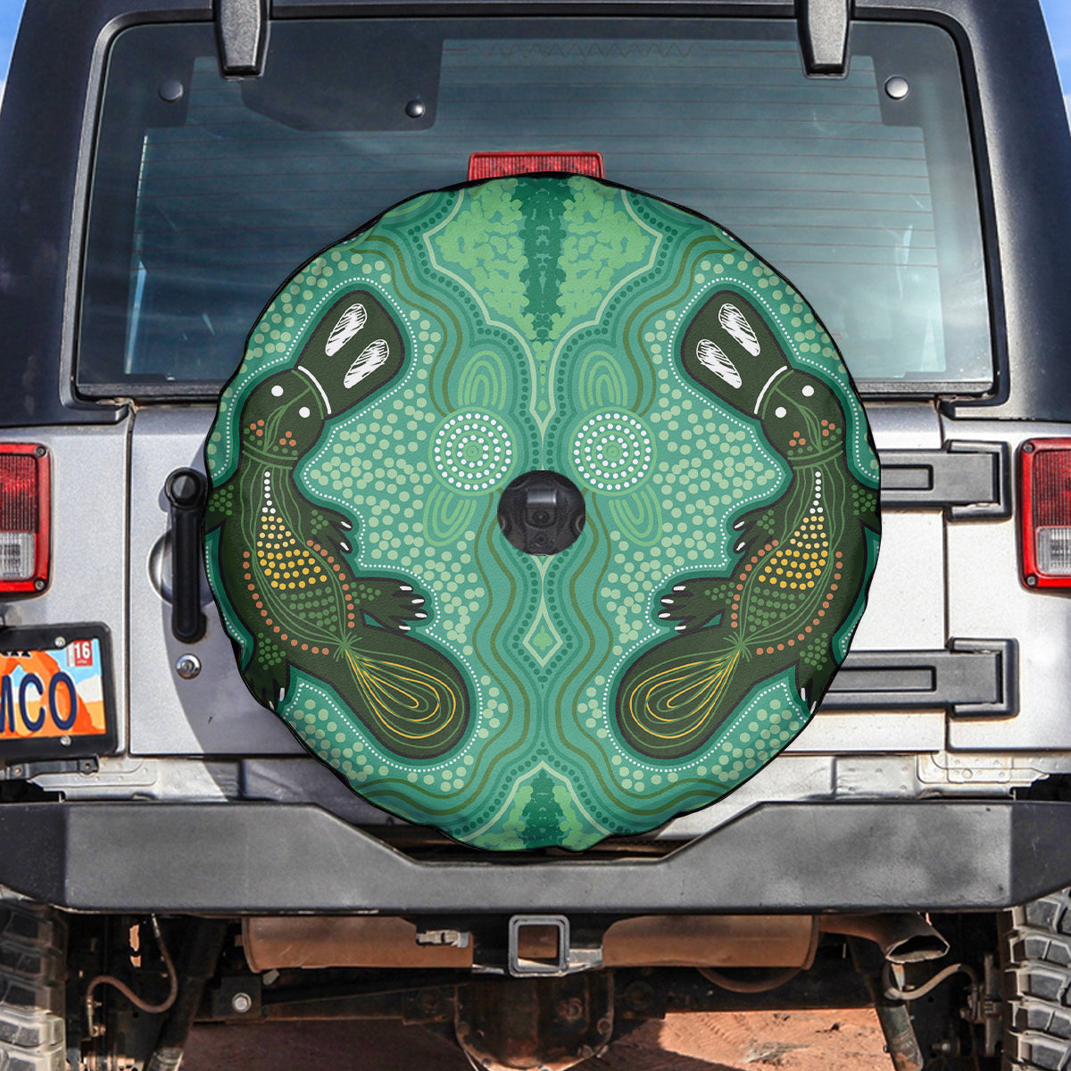 Aboriginal Dots Art Painting with Platypus Spare Tire Cover No 2