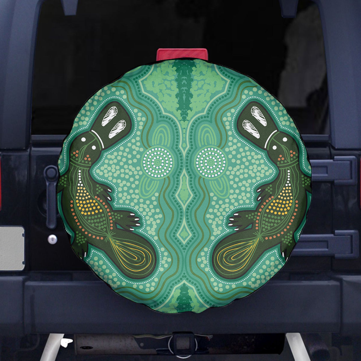 Aboriginal Dots Art Painting with Platypus Spare Tire Cover No 2