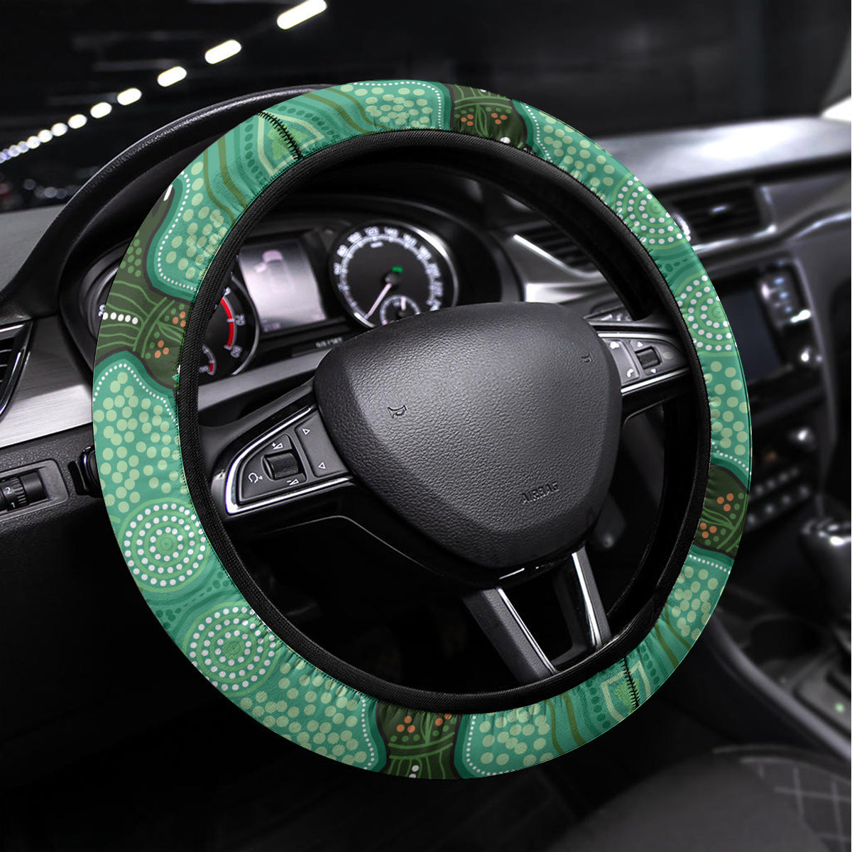 Aboriginal Dots Art Painting with Platypus Steering Wheel Cover No 2