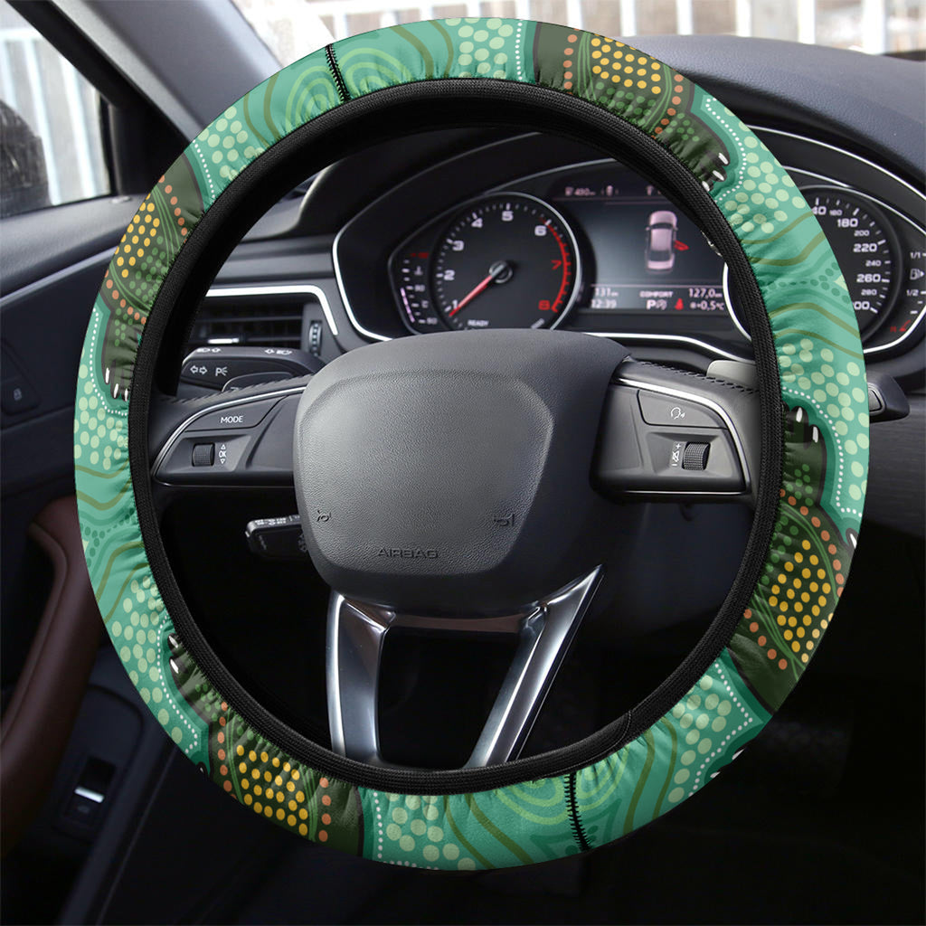 Aboriginal Dots Art Painting with Platypus Steering Wheel Cover No 2