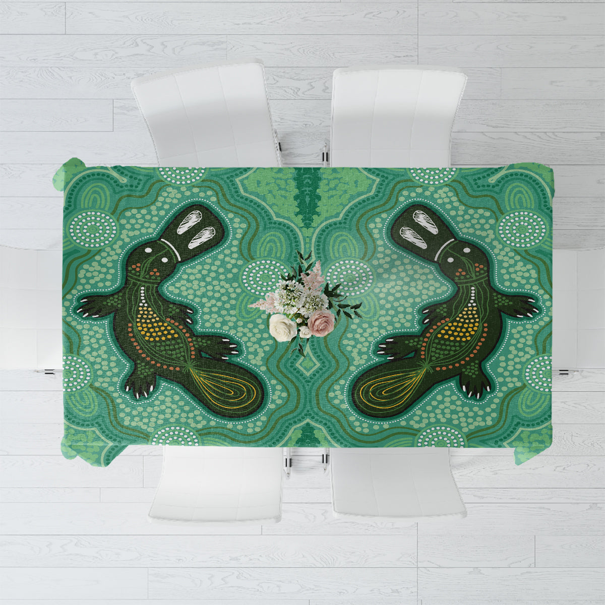 Aboriginal Dots Art Painting with Platypus Tablecloth No 2