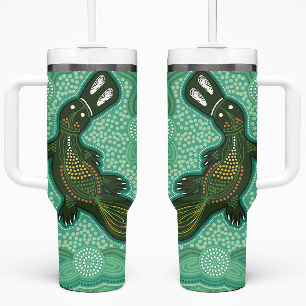 Aboriginal Dots Art Painting with Platypus Tumbler With Handle No 2