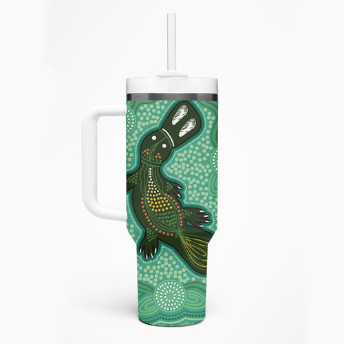 Aboriginal Dots Art Painting with Platypus Tumbler With Handle No 2