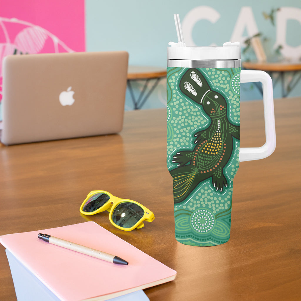 Aboriginal Dots Art Painting with Platypus Tumbler With Handle No 2