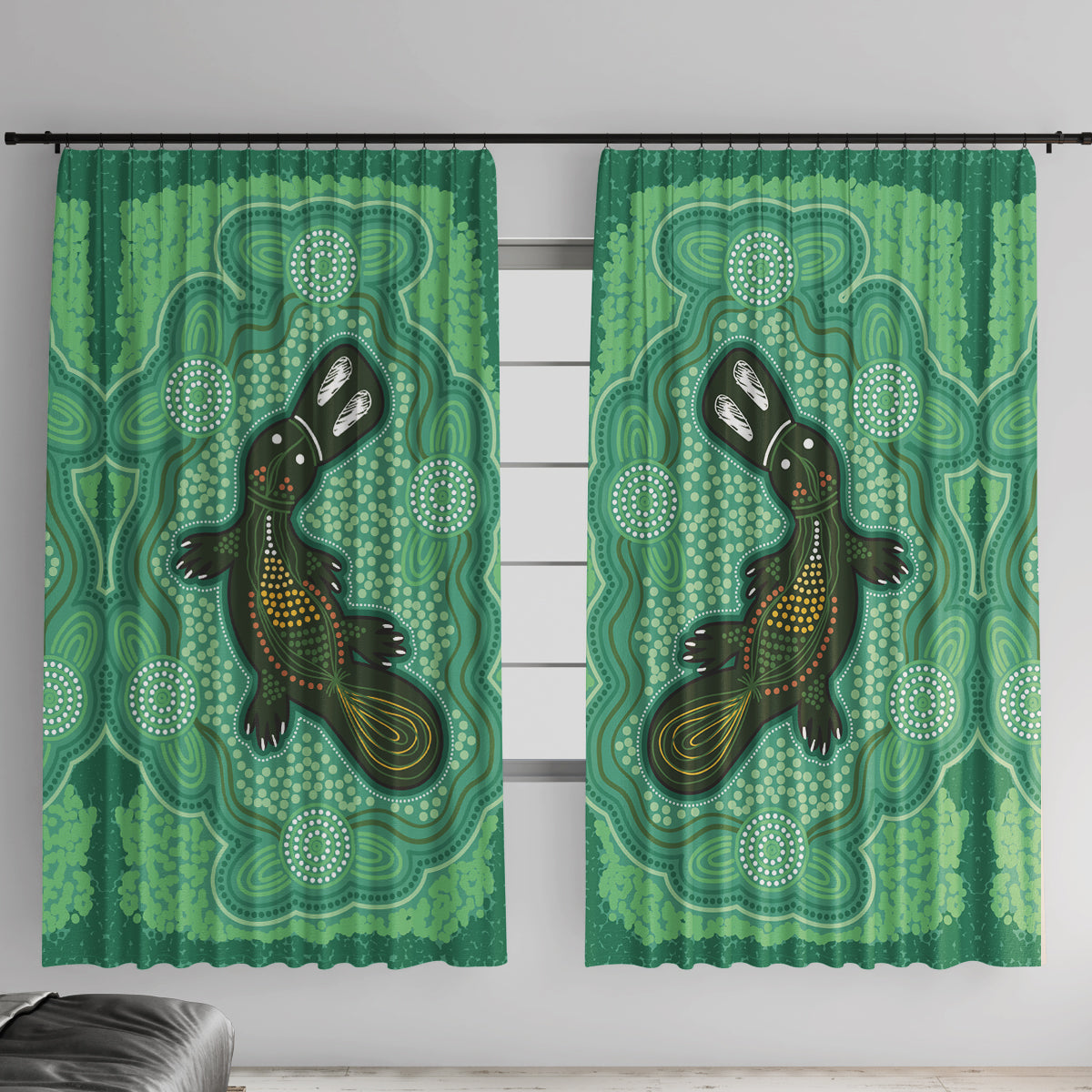Aboriginal Dots Art Painting with Platypus Window Curtain No 2