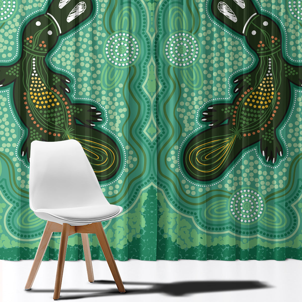 Aboriginal Dots Art Painting with Platypus Window Curtain No 2