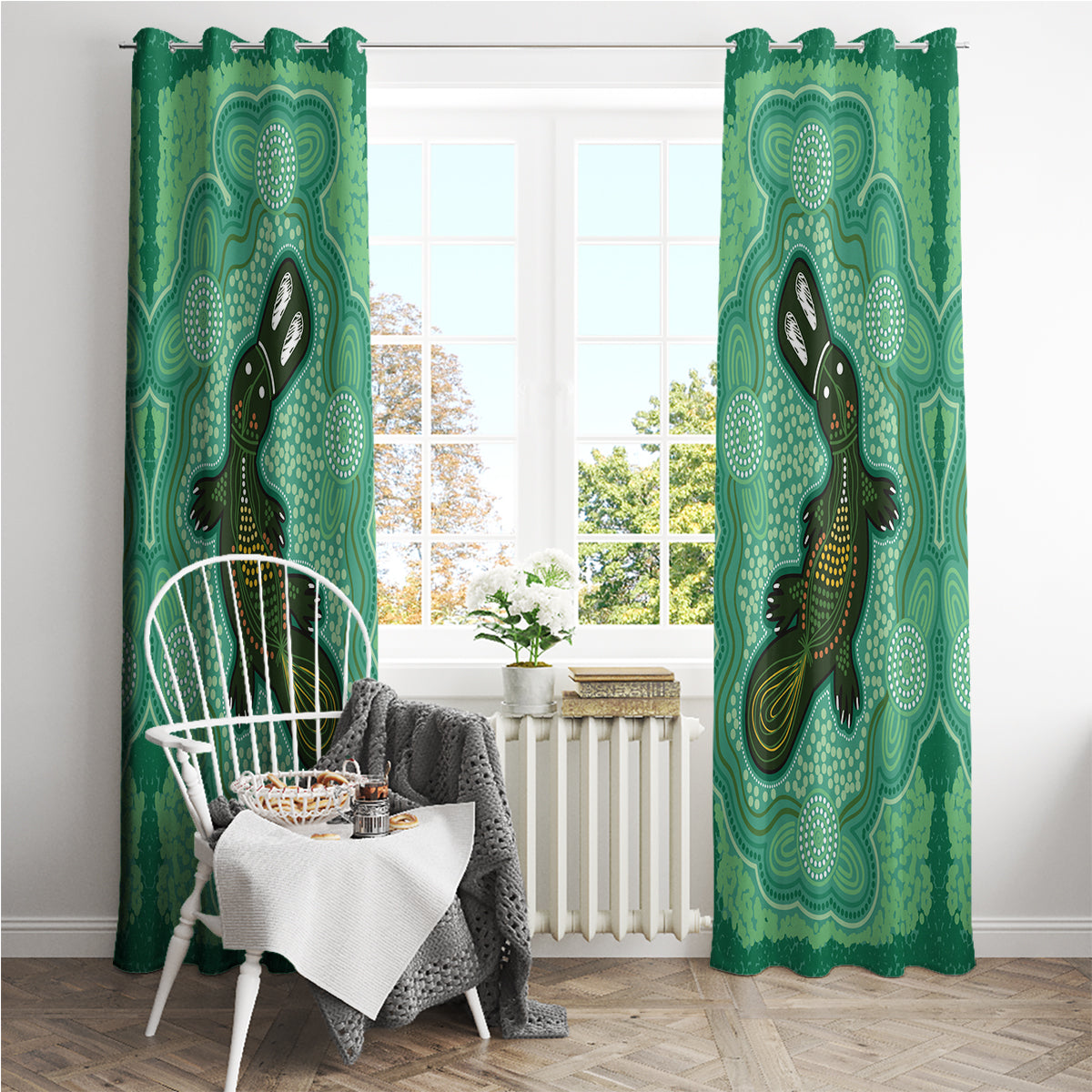 Aboriginal Dots Art Painting with Platypus Window Curtain No 2