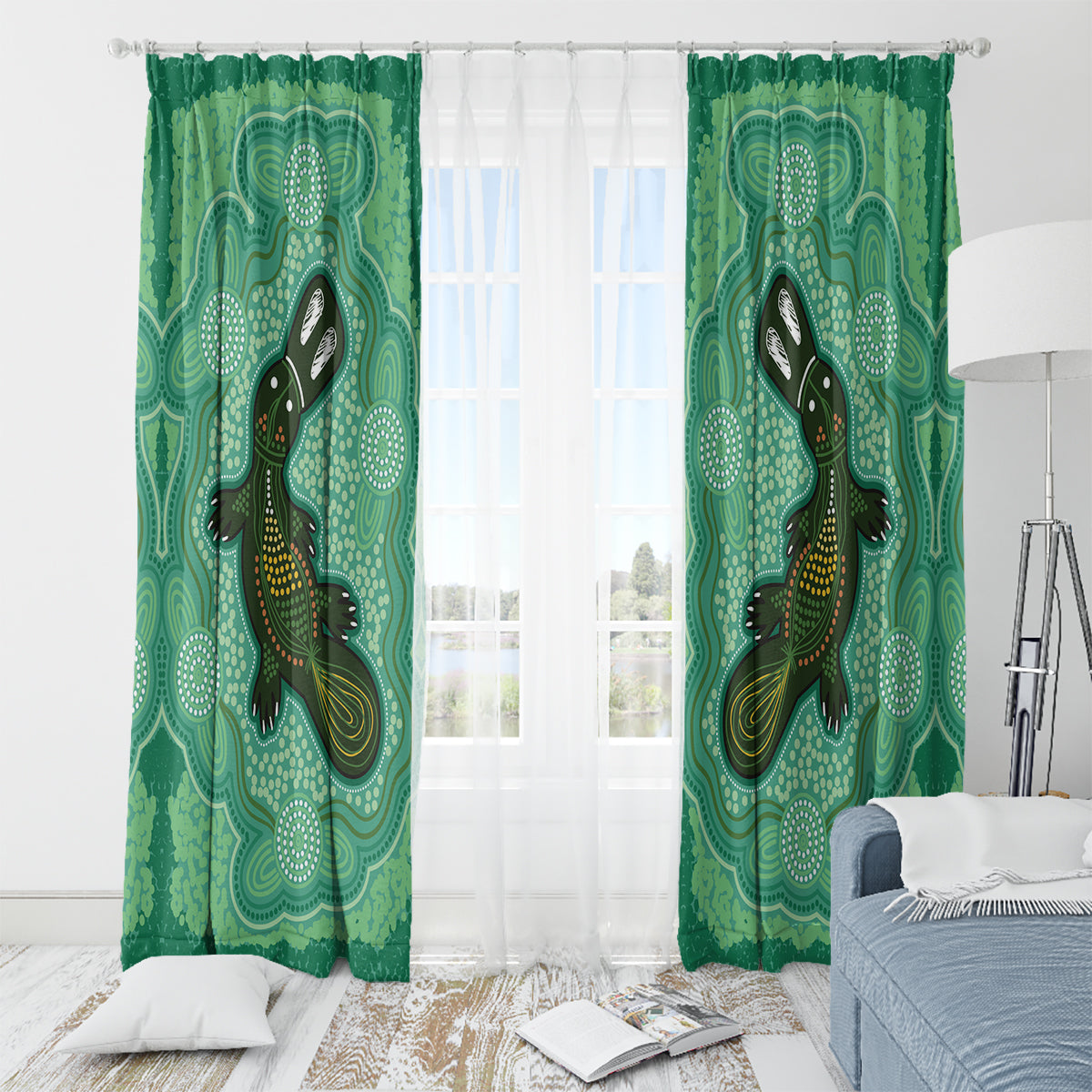 Aboriginal Dots Art Painting with Platypus Window Curtain No 2
