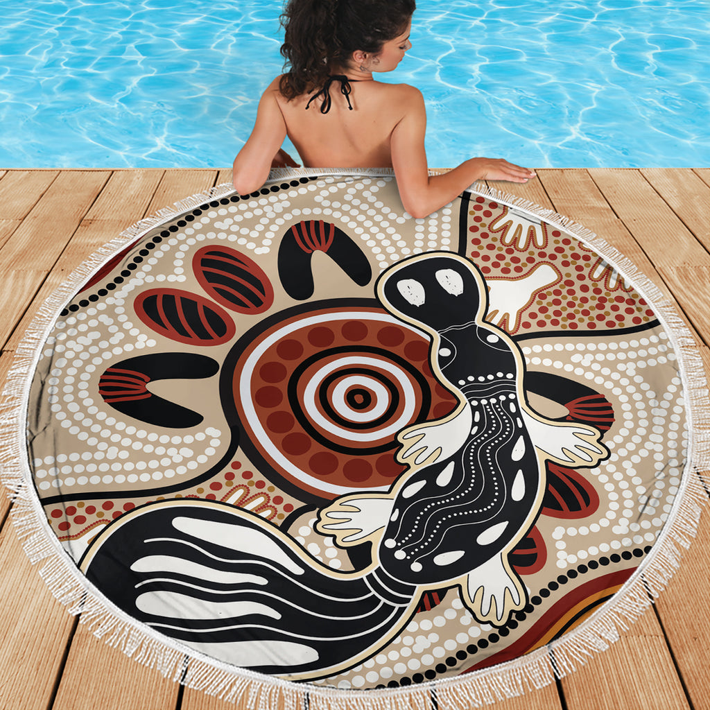 Aboriginal Dots Art Painting with Platypus Beach Blanket No 3