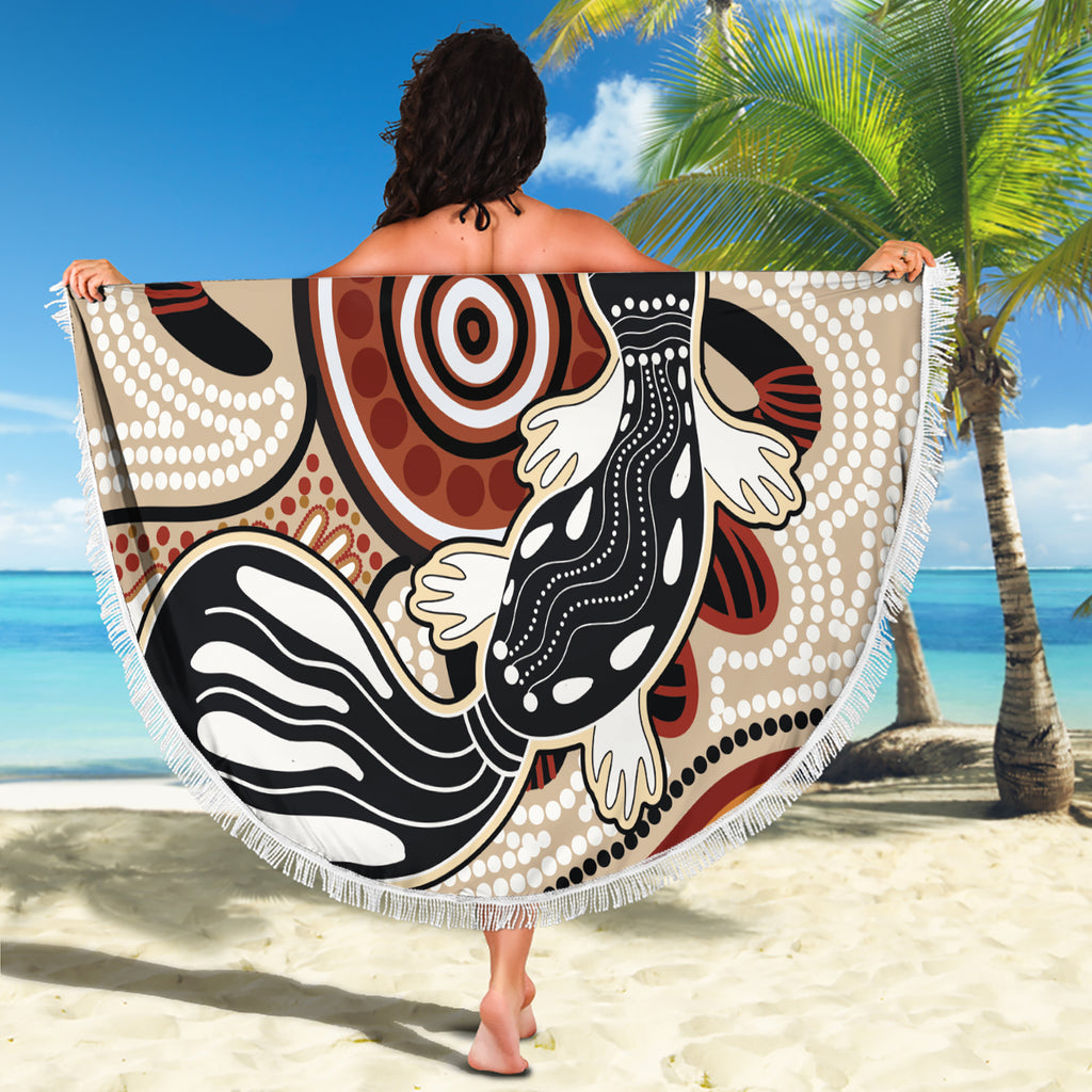 Aboriginal Dots Art Painting with Platypus Beach Blanket No 3