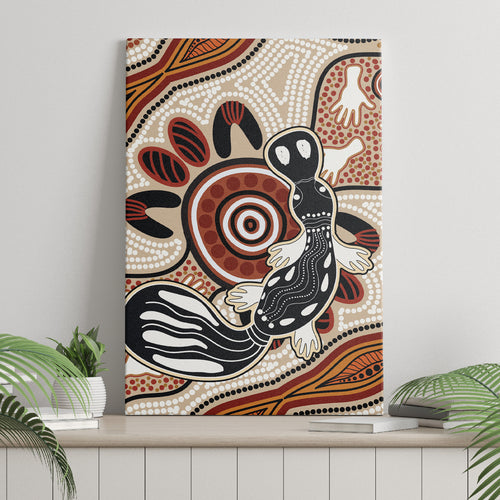 Aboriginal Dots Art Painting with Platypus Canvas Wall Art No 3