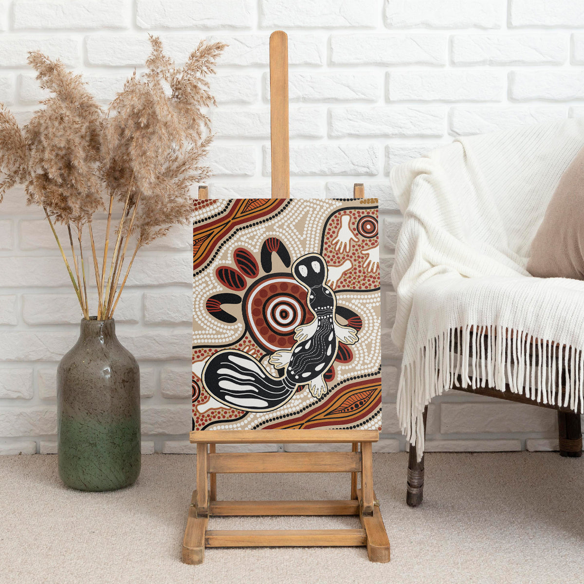 Aboriginal Dots Art Painting with Platypus Canvas Wall Art No 3