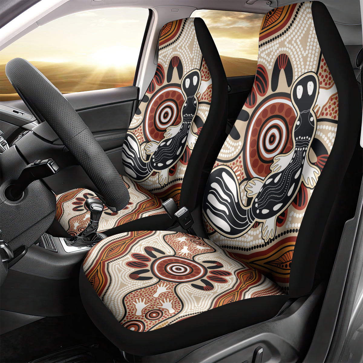 Aboriginal Dots Art Painting with Platypus Car Seat Cover No 3