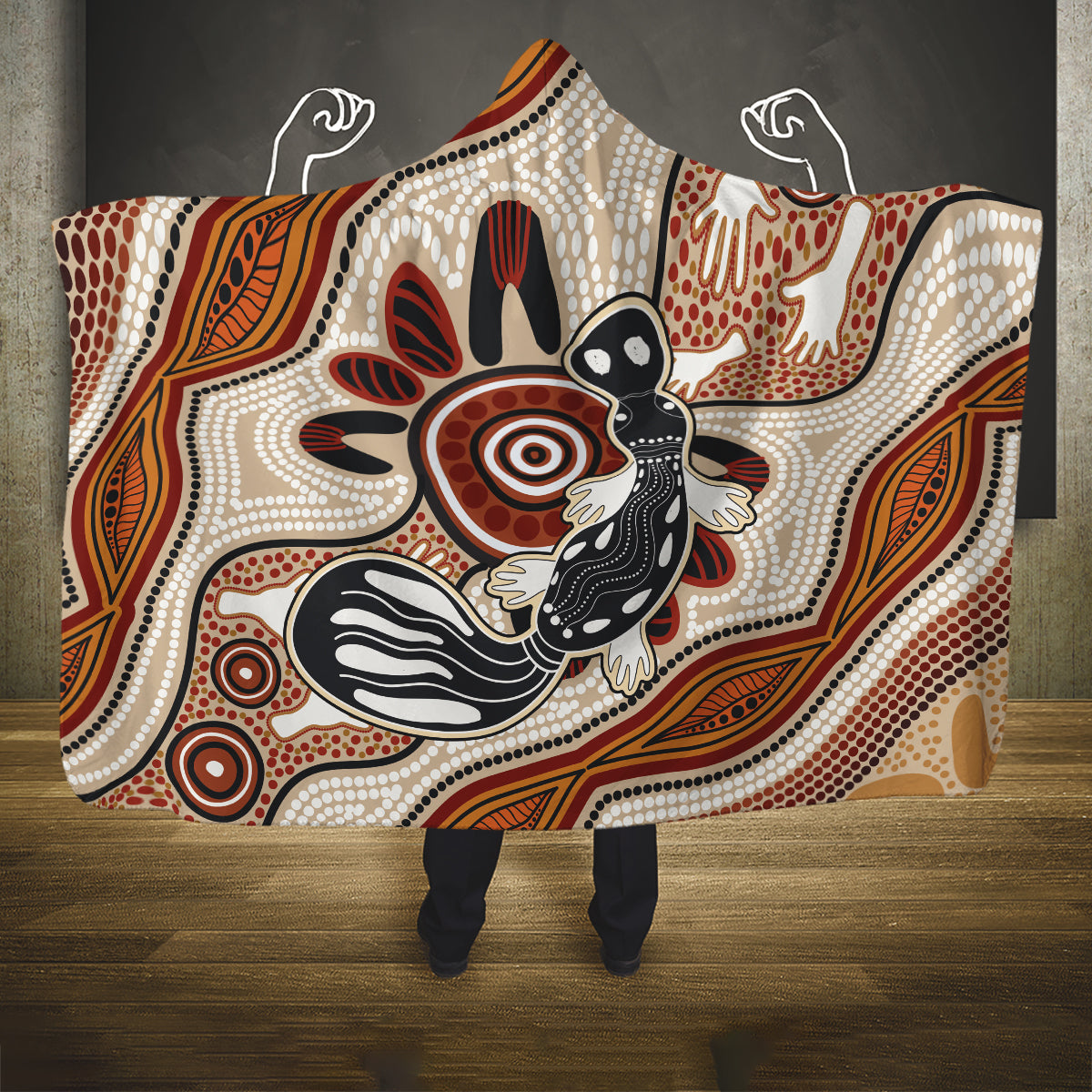 Aboriginal Dots Art Painting with Platypus Hooded Blanket No 3