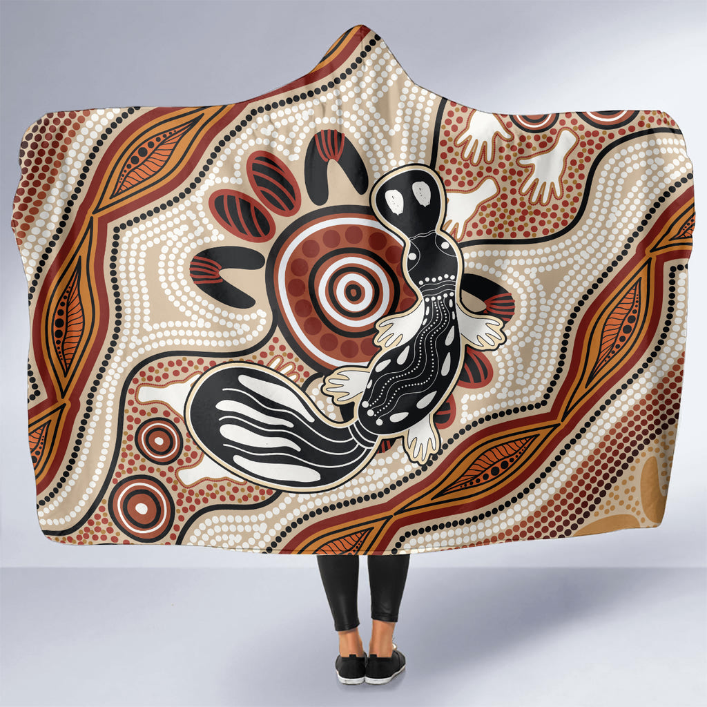 Aboriginal Dots Art Painting with Platypus Hooded Blanket No 3