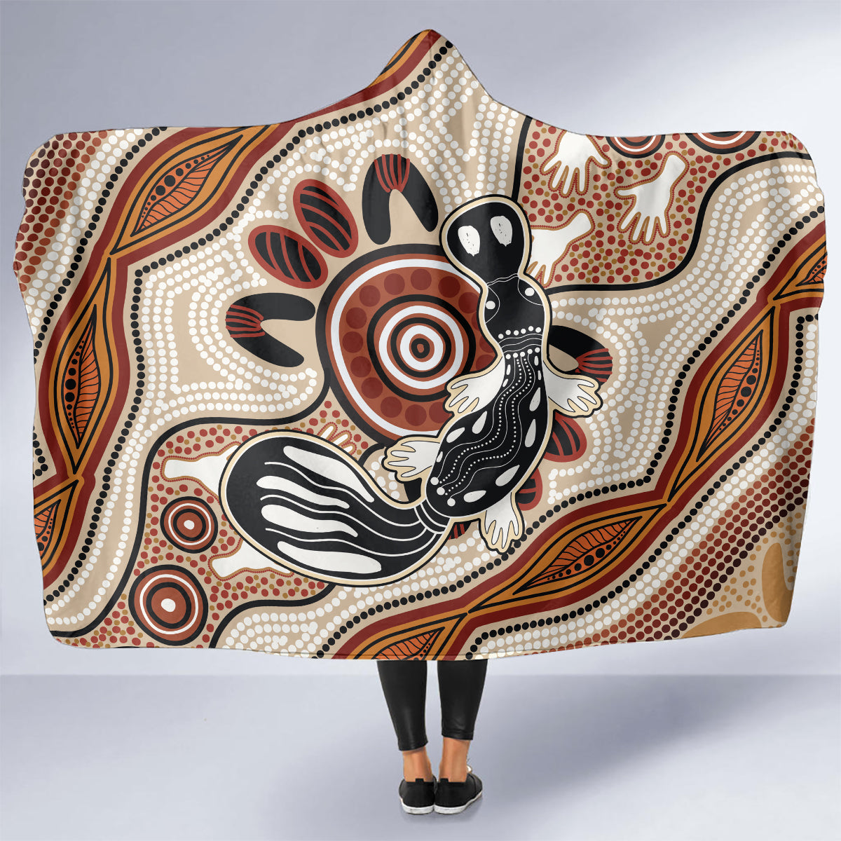 Aboriginal Dots Art Painting with Platypus Hooded Blanket No 3