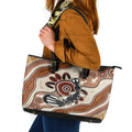 Aboriginal Dots Art Painting with Platypus Leather Tote Bag No 3