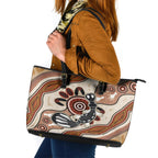 Aboriginal Dots Art Painting with Platypus Leather Tote Bag No 3