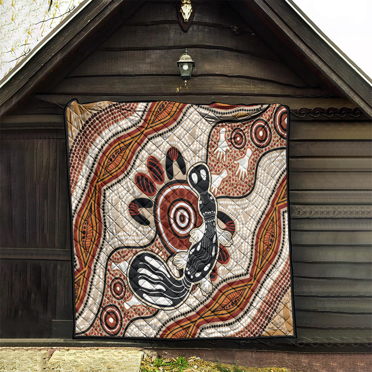Aboriginal Dots Art Painting with Platypus Quilt No 3