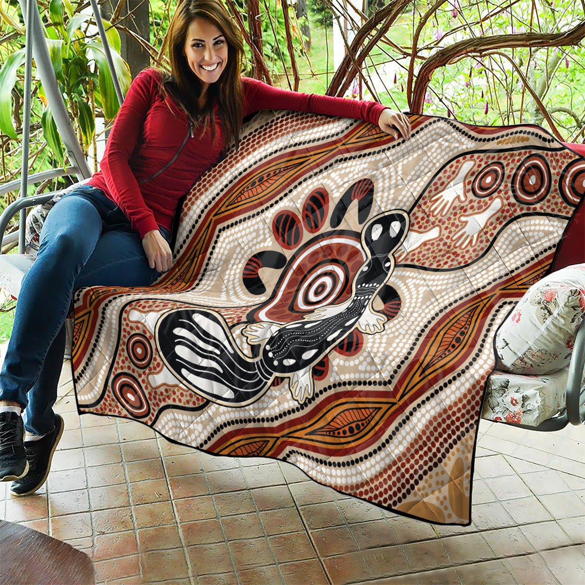 Aboriginal Dots Art Painting with Platypus Quilt No 3
