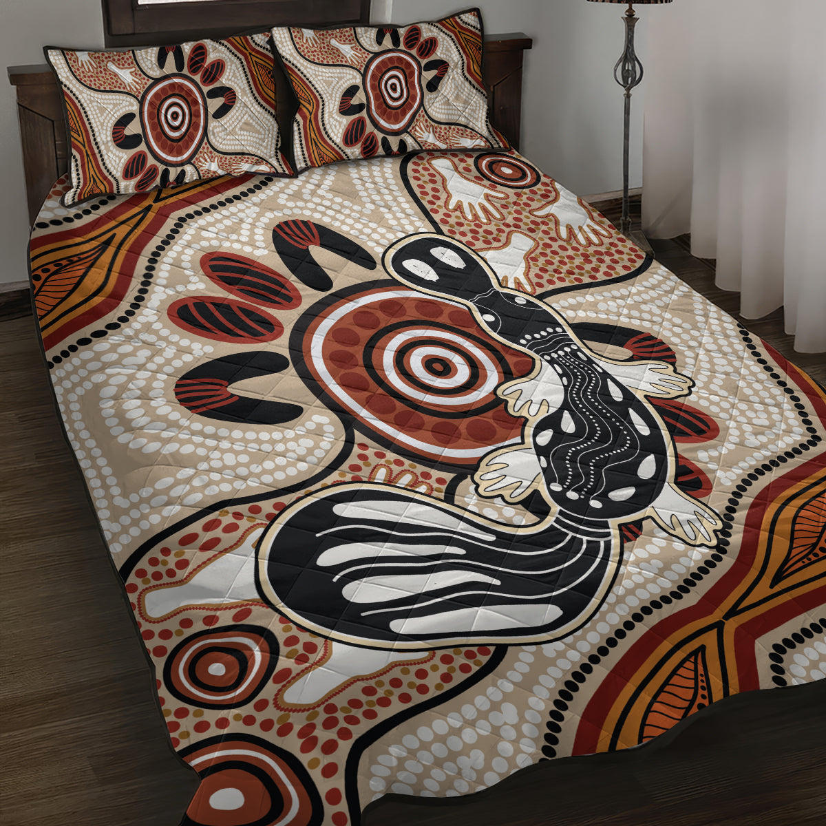 Aboriginal Dots Art Painting with Platypus Quilt Bed Set No 3