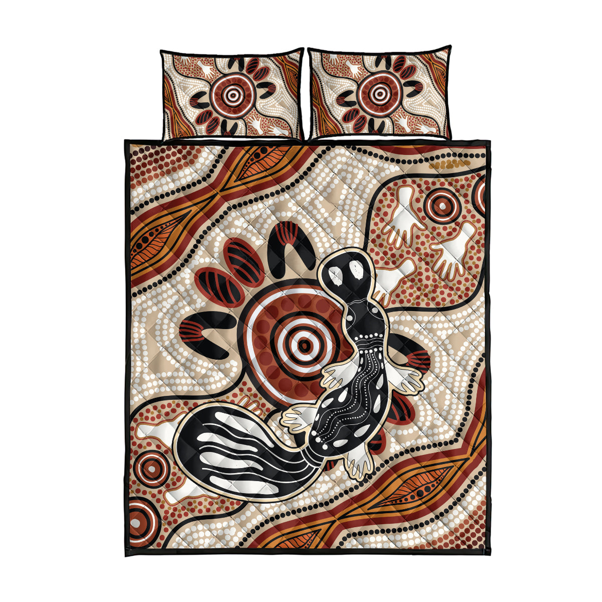Aboriginal Dots Art Painting with Platypus Quilt Bed Set No 3