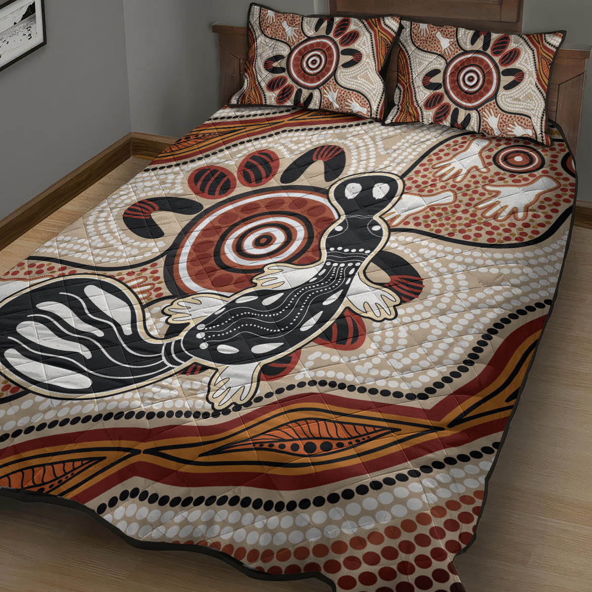 Aboriginal Dots Art Painting with Platypus Quilt Bed Set No 3
