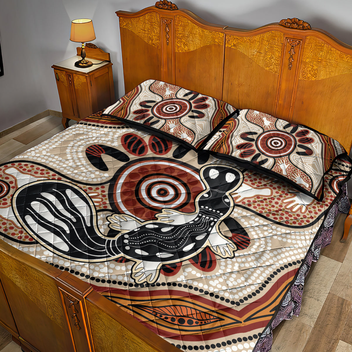 Aboriginal Dots Art Painting with Platypus Quilt Bed Set No 3