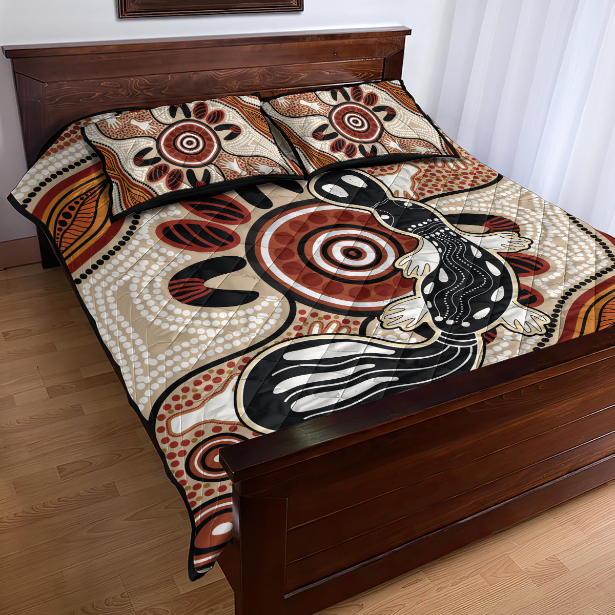 Aboriginal Dots Art Painting with Platypus Quilt Bed Set No 3