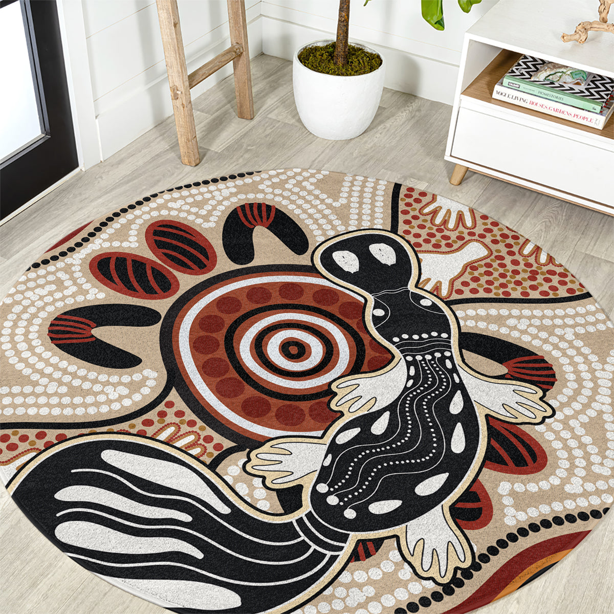 Aboriginal Dots Art Painting with Platypus Round Carpet No 3