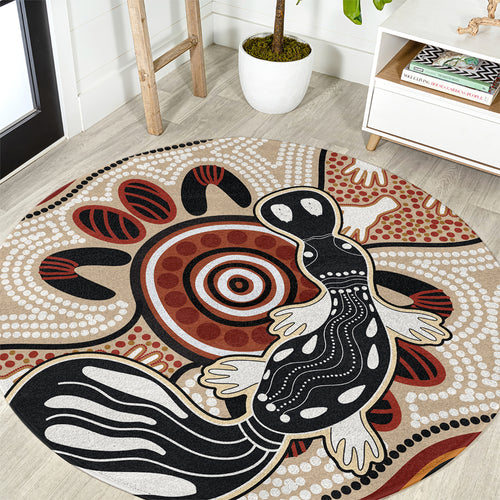 Aboriginal Dots Art Painting with Platypus Round Carpet No 3