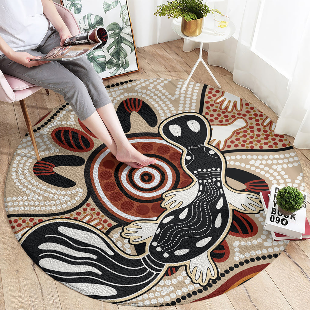 Aboriginal Dots Art Painting with Platypus Round Carpet No 3