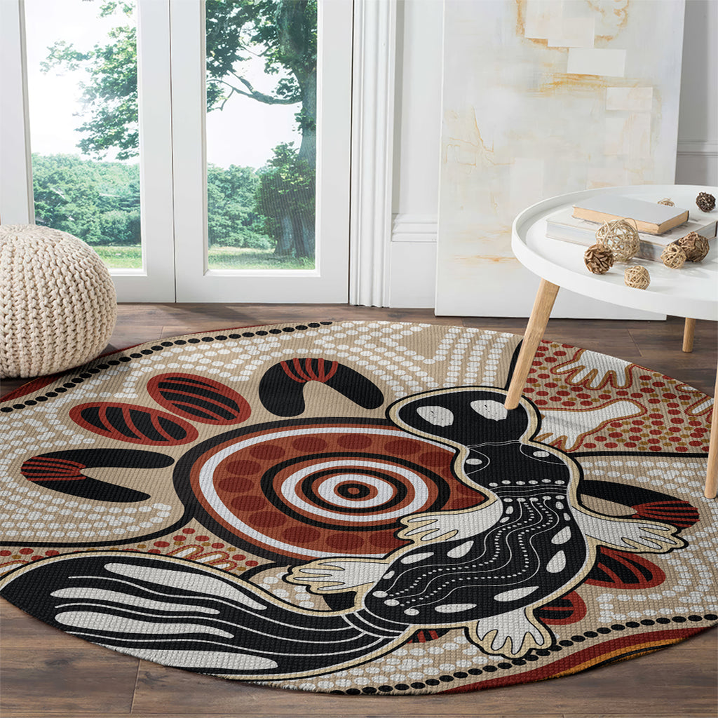 Aboriginal Dots Art Painting with Platypus Round Carpet No 3